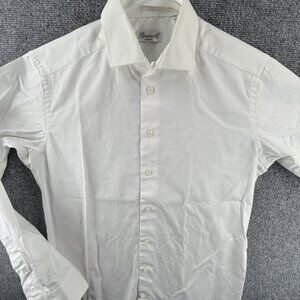 Marco Brunelli Button Up Shirt Men Medium White Twill Slim Fit Long Sleeve Adult